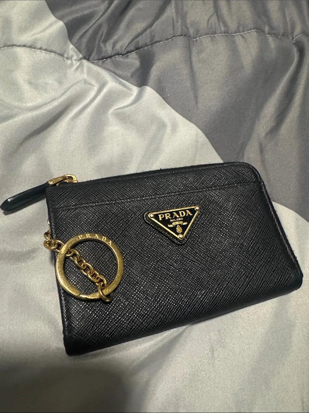 Prada Black Saffiano Leather Zip Around Wallet with Gold Triangle Logo - Picture 3 of 4